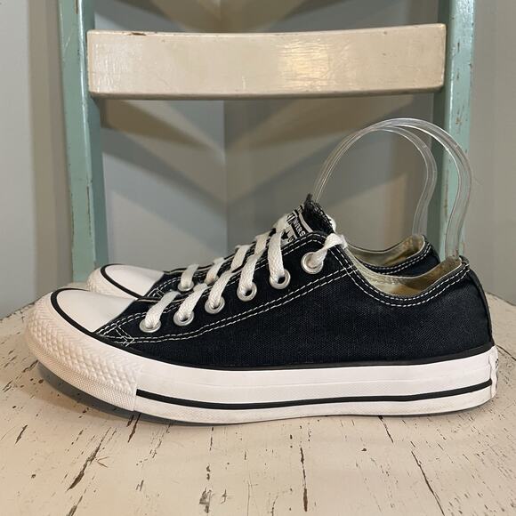 Converse All Star Lace Up W9166 Black Canvas Womens Size 7.5 Low Top Sneakers - Picture 1 of 8